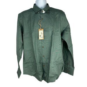 Stitch Note Mens Long Sleeved Green Solid Classic Collar Dress Shirt Size Large